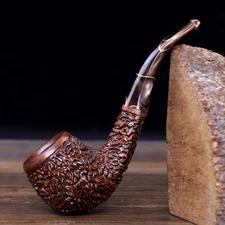Rusticated Briar Tobacco Pipe 9mm Filter Carved Smoking Pipe Acrylic Taper Stem