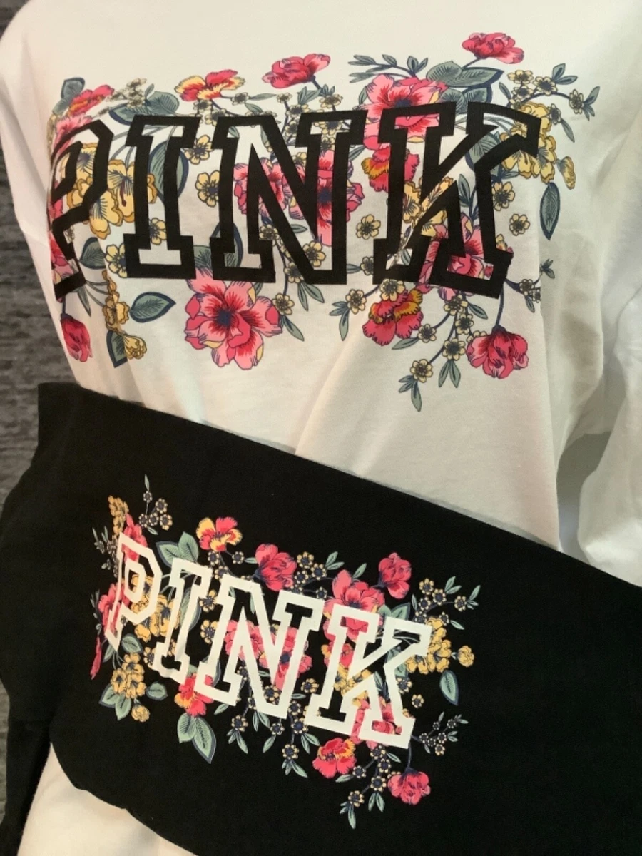 Victoria's Secret Pink Floral Logo Campus Tee Shirt + Leggings Set