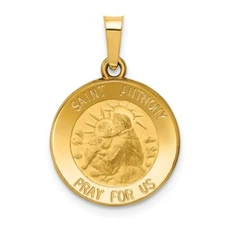 14k Yellow Gold Polished and Satin St. Anthony Medal Hollow Pendant Mother Gift