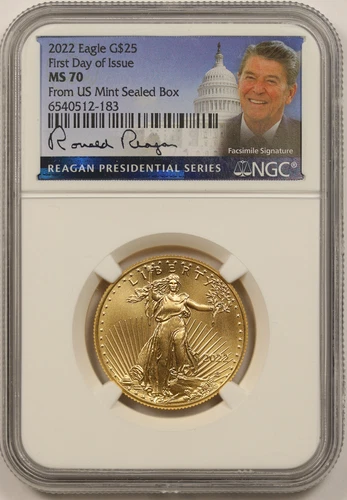 2022 Gold Eagle $25 MS 70 NGC 1/2 oz First Day Issue US Mint Sealed Box Reagan
