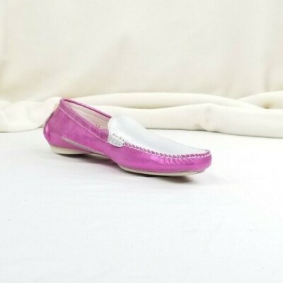 Studio Pollini 36 (US 5.5-6) Metallic Pink White Leather Loafers Made in Italy