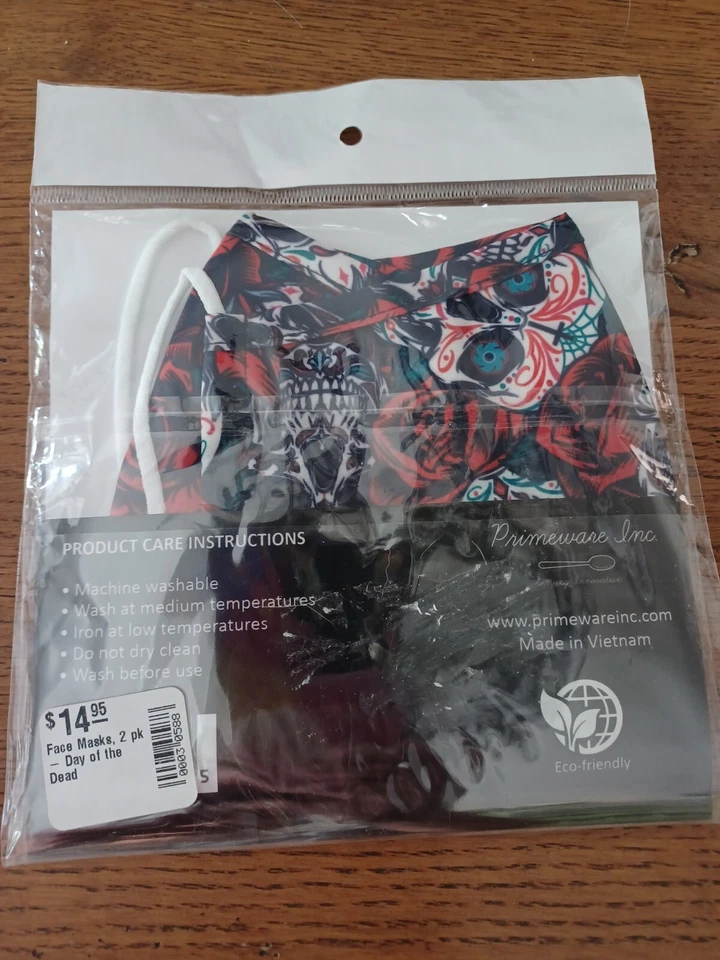 ReUsable Face Masks "Day Of The Dead" 💀🌹2-Pack 100% Polyester NIP Primeware  - Image 2 of 4