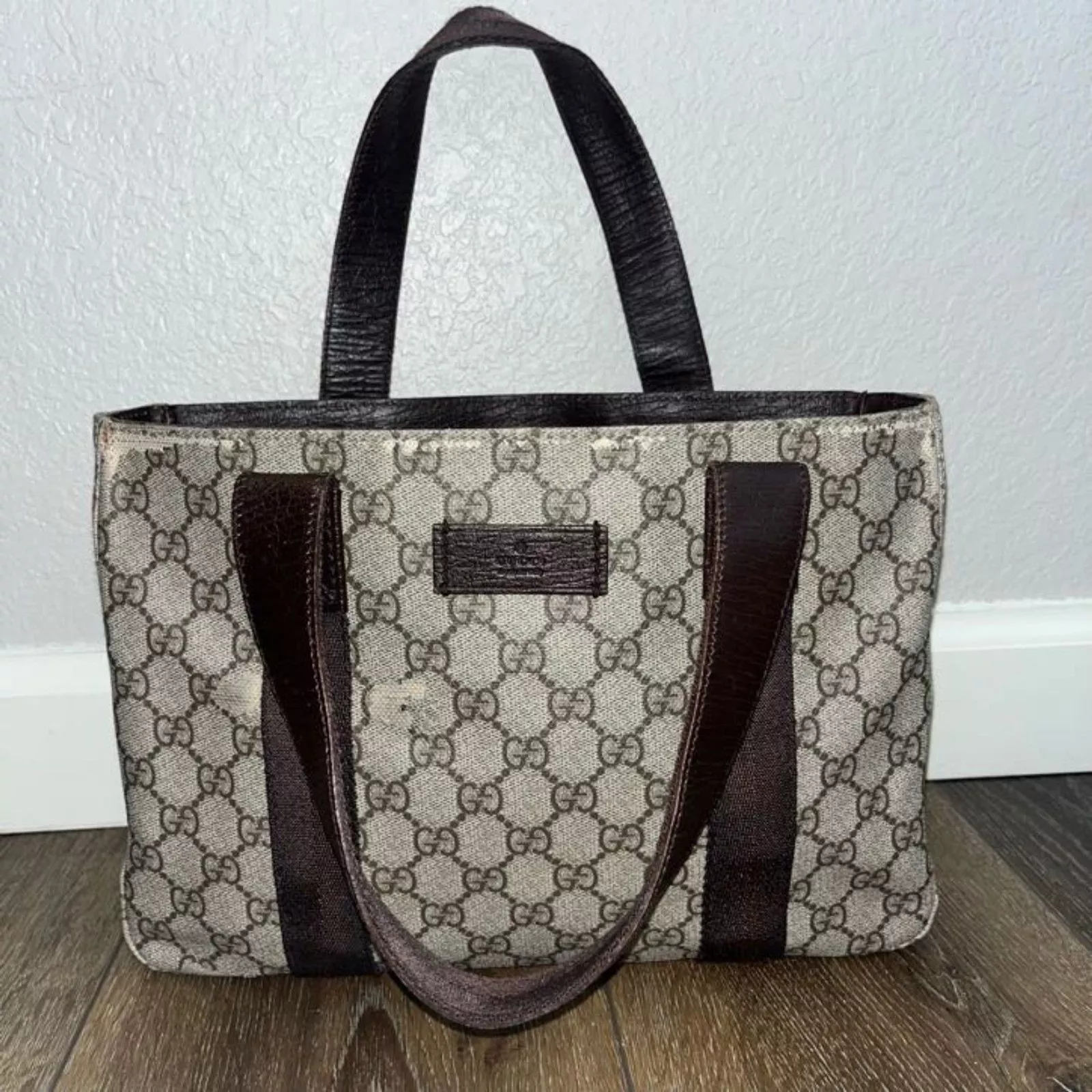Gucci Gg Supreme sac à main PVC sac fourre tout femme marron beige signature petit fourre tout