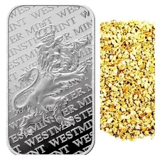 1 TROY OZ .999 SILVER WESTMINSTER LION BAR + 10 PIECE ALASKAN PURE GOLD NUGGETS