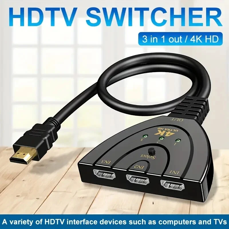 4K HDMI Switch 3 Port Splitter Cable Switcher HUB Adapter for HDTV PS4 Xbox PC - Image 3 of 4