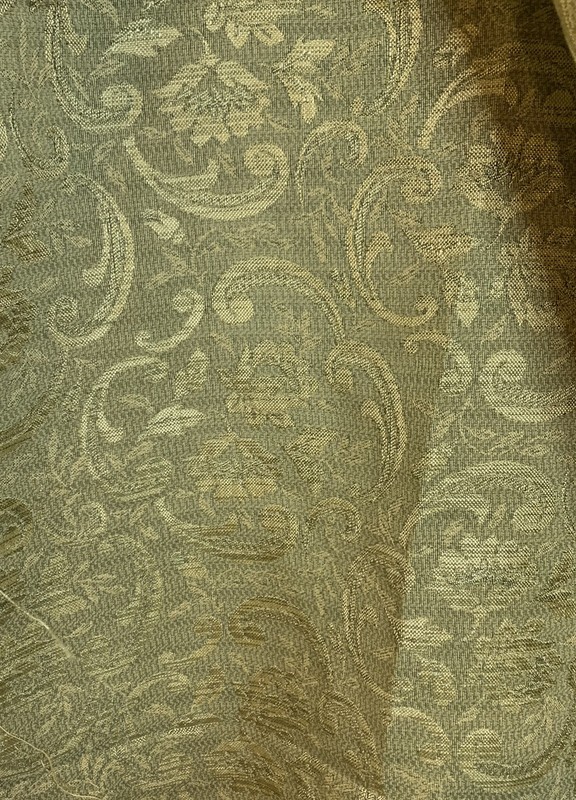Vintage Floral Garland Flowers Swirl Woven Green Jacquard Imported Fabric French