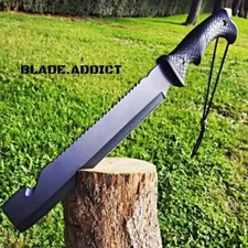 16" HUNTING SURVIVAL Military MACHETE Camping Fixed Blade Knife BLACK BOWIE NEW