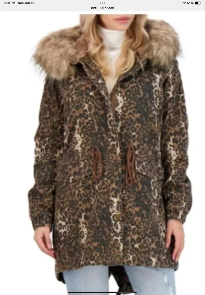 Chaqueta de cintura ceñida Lucky Brand Leopardo Anorak con ribete de piel sintética talla M NUEVA CON ETIQUETAS $149R Foto 4 de 4
