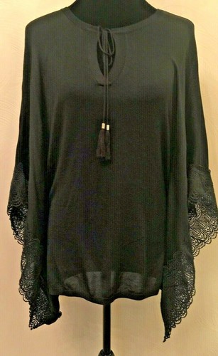 White House Black Market Womens Cape Sweater Size XS Black Batwing Lace Trim  - Foto 1 di 12