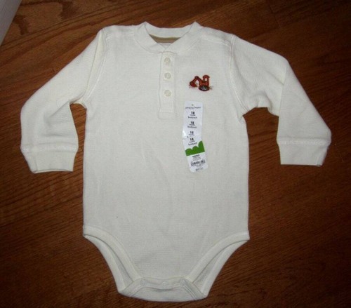 Jumping Beans boys size 18 Months long sleeve Ivory Thermal Bodyshirt Embroidere