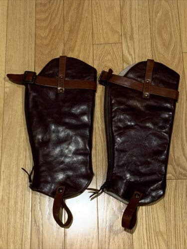 Vintage Ugg Women’s Half Chaps Brown/burgundy Leather Shearling Lined Equine EUC