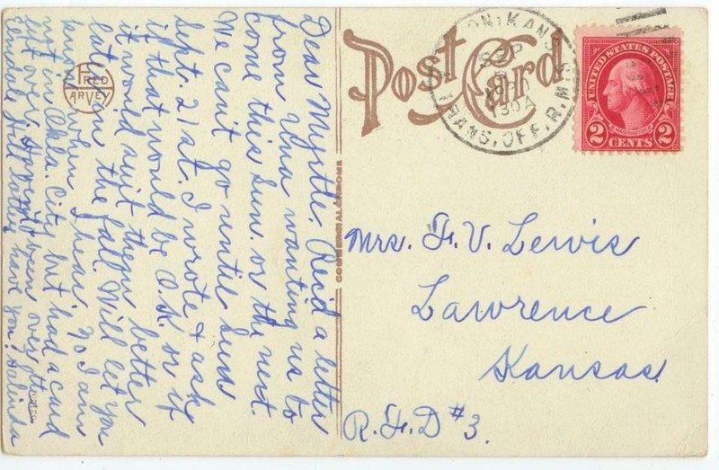 1930 Newton Kansas Railway Post Office Trans. Ofc cds - Oklahoma City pc