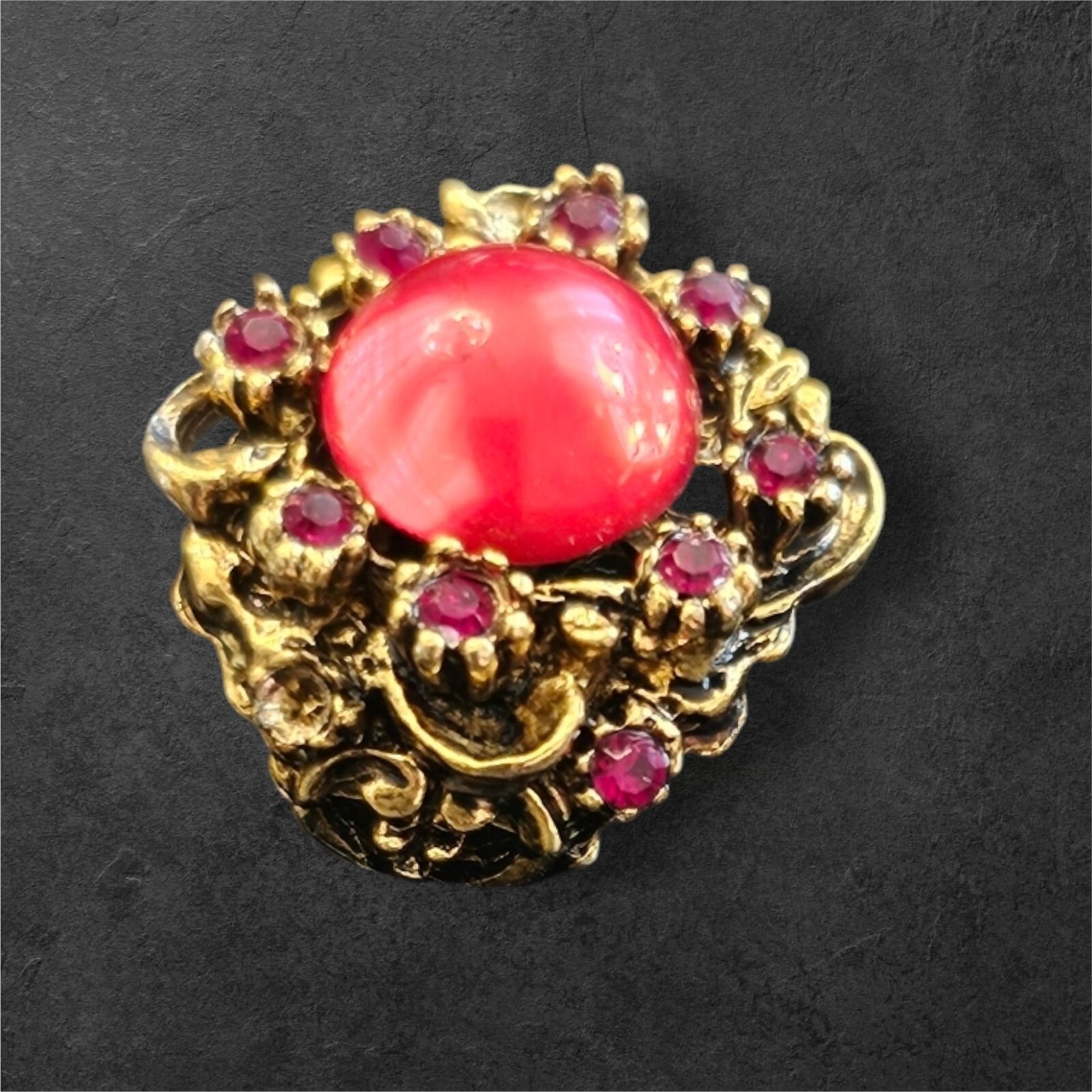 Vintage Gold Tone Adjustable Ring - Ruby Red Ston… - image 8