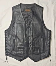 Street & Steel Gunslinger Black Leather Motorcycle Biker Vest - Conceal Carry