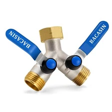 Brass 2-Way Garden Hose Splitter with Stainless Steel Handles 3/4" GHT