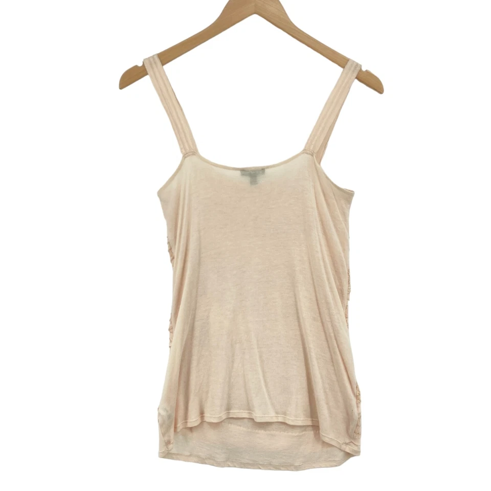 Женская майка Express XS бежевая вязаная хлопковая с круглым вырезом кружевная с оборками пуловер - Изображение 2 из 4