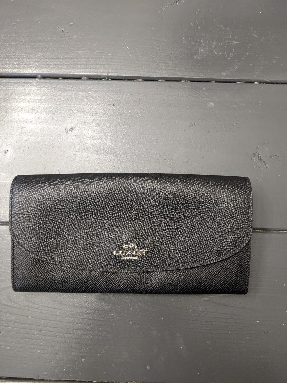 COACH Leather Long Bifold Wallet in Black with Gold Logo F54009