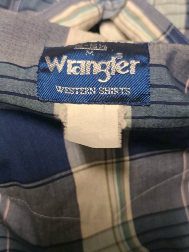 Men's Wrangler Western Pearl Snap Blue Plaid Shirt Size M (15-15.5) - Picture 11 of 11