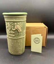 Red Wing Pottery Green Brushed Stoneware Vase Herons Vtg Collectors Society 2004