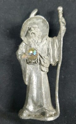 Gallo Pewter Wizard Warlock Sorcerer Crystal Ball Staff Miniature Figurine 3.25''