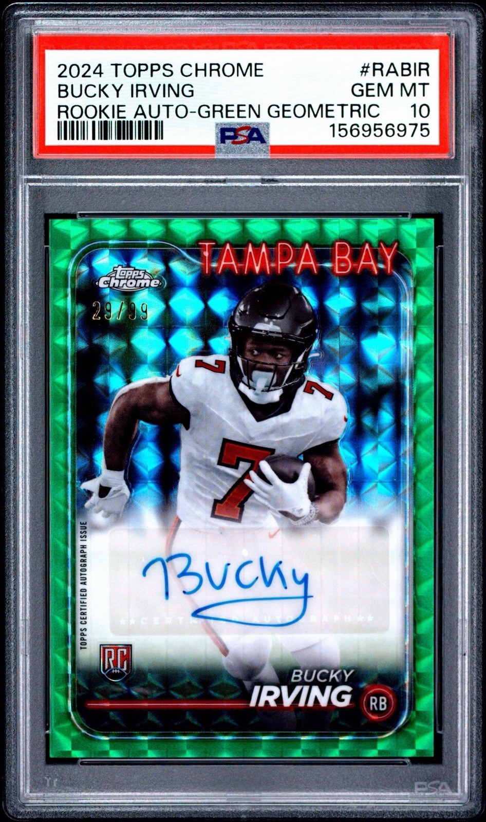 2024 Topps Chrome Bucky Irving Rookie Auto RA-BIR Green Geometric /99 PSA 10