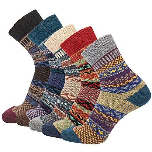 5 Pack Womens Wool Socks Winter Warm Socks Thick K-brown/Blue/Beige/Red/Gray - Picture 1 of 7