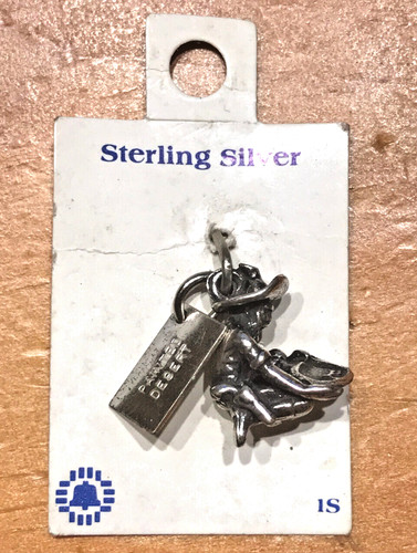 VINTAGE PAINTED DESERT MINER PANNING GOLD STERLING SILVER CHARM