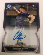 2023 Bowman Chrome Connor Staine 1st Bowman Purple Auto /250 #CPA-CSE Rockies