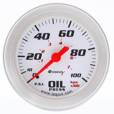 Equus GAUGE; OIL PRESSURE; 2in.; 0-100 PSI; 270 DEGREE SWEEP; MECH; WHITE; SILVE