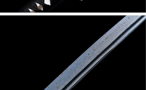 Handmade Japanese Samurai Sword Katana Blued Damascus Steel Orange Saya Brass Fi - Picture 9 of 13