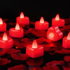 1000 Pieces Red Artificial Rose Petals with 12 Red Heart LED Tea Lights, Rose...