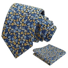 Mens 3.15inches Exquisite Floral Tie with Small Flower Printed G142-navy gold