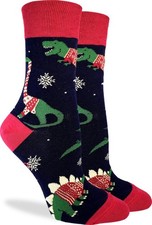 Good Luck Sock Women's Small, Dinosaurs Wearing Christmas Sweaters, Womens