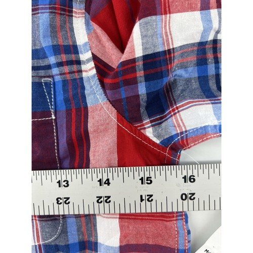 Old Navy Plaid Flannel Shirt Youth Boys Medium Blue Red White Classic Dressy New - Picture 6 of 7