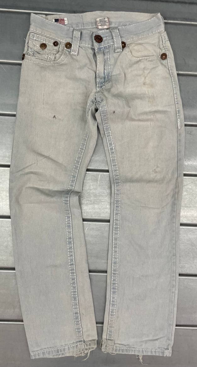 True Religion Ricky Super T Denim Jeans Mens 30x31 Light Wash Distressed Y2K