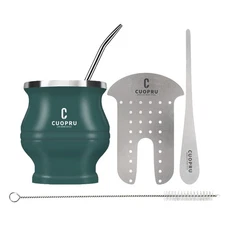 Cuopru Stainless Steel Yerba Mate Cup and Set - 6.7 oz, Army Green, Modern De...