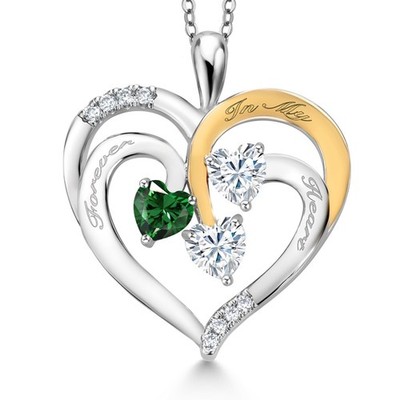 Rhodium Plated Pendant with Chain Nano Emerald Moissanite (1.34 Cttw)