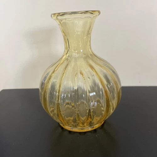 RARE Vintage Fenton American Legacy VASE Yellow Candleglow OPTIC VASE stamped