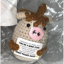 Positive Moo Handmade Crochet Highland Cow Plush Encouragement Stuffed Animal