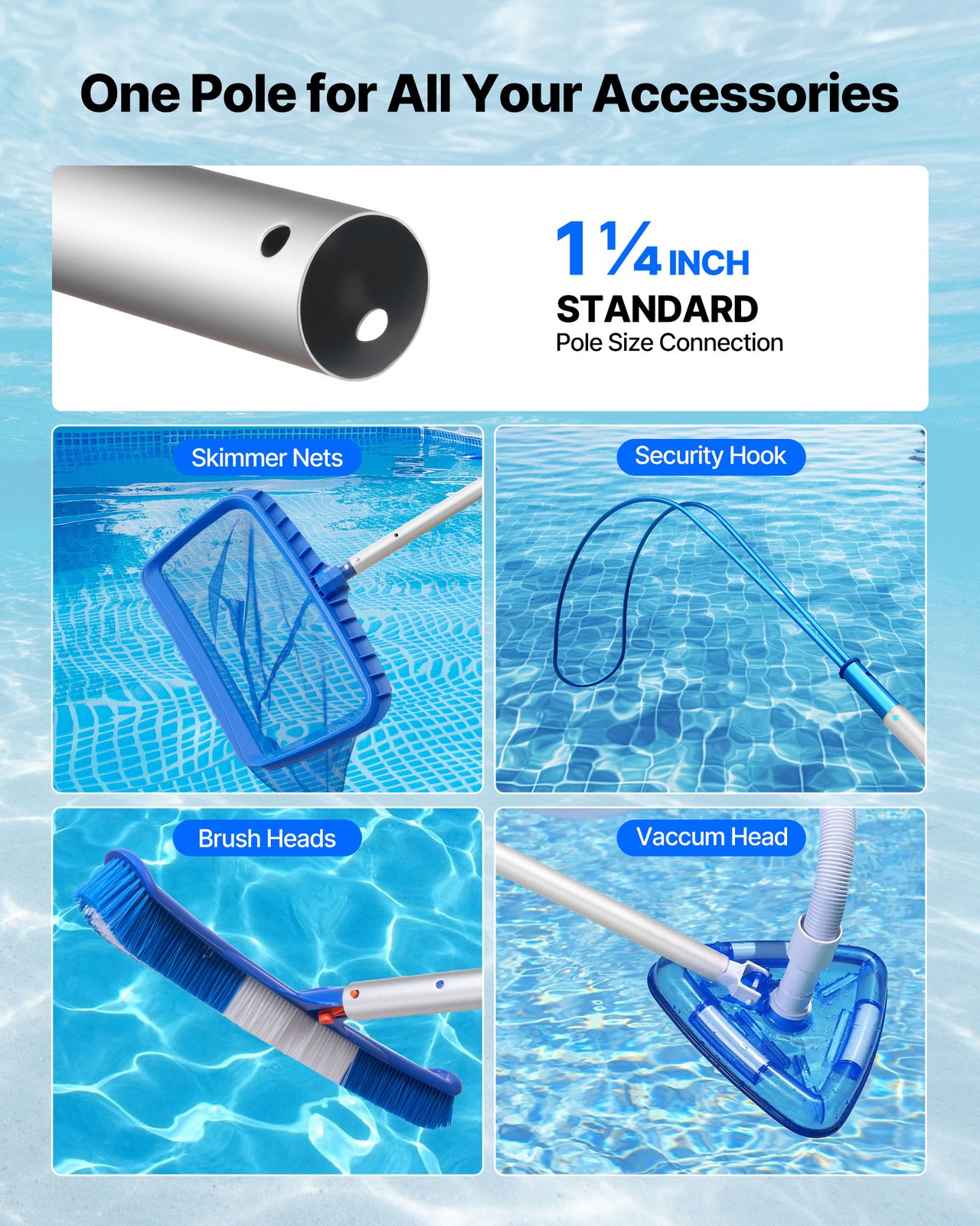 VEVOR Swimming Pool Pole 3.4 to 15 ft Telescopic Aluminum Alloy Twist Locking