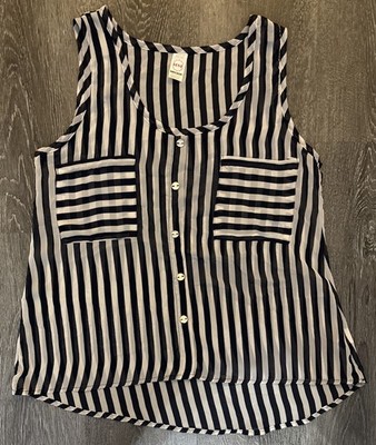 Love Republic Women s White & Black Stripe Sheer Sleeveless Top Blouse Size M