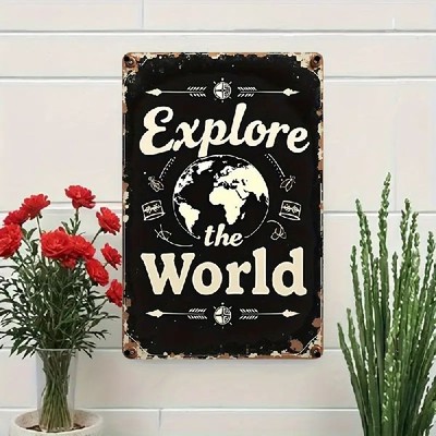 Blechschild Explore the World Entdecke die Welt Metallschild TEL2890