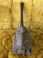 Vtg US Military Ames 1966 Trench Folding Shovel With Leather Canvas Sheath Pouch