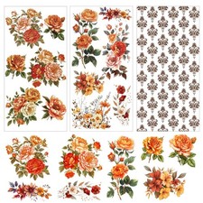3 Sheet Redesign Floral Furniture Transfers 6"x12" Rub on Clearance Fall Flow...