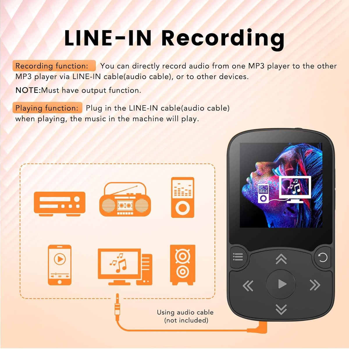 Lettore MP3 AGPTEK 64GB Con Bluetooth 5.3 E Altoparlante – Hi-Fi, FM, Registratore, 70 Ore Di Autonomia