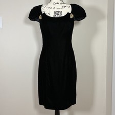 VTG 80s Night Way Black Velvet Cocktail Dress Gold Accents Cutout Whimsygoth 10