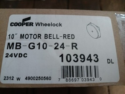 Cooper Wheelock MB-G10-24-R 10  Motor Alarm Bell 24VDC 103943 Red New