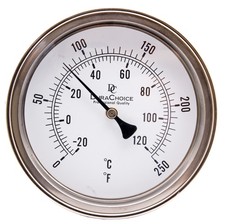 Adjustable Industrial Thermometer 5" x 4" 0-250  F, S.S. w/Calibration Dial