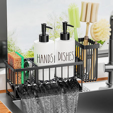 Kitchen Dish Soap Dispenser Set with Sponge Holder, 12OZ Glass Bottle
