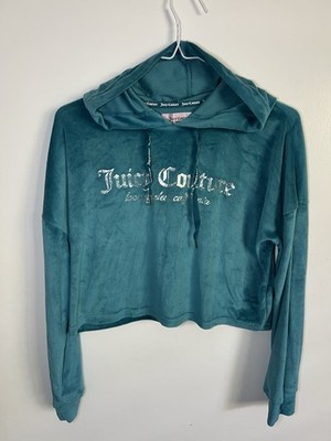 Juicy Couture Teal Velour Sleepwear Pullover Cropped Hoodie Size S